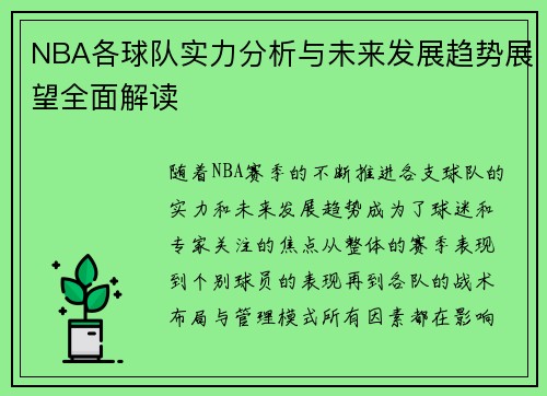NBA各球队实力分析与未来发展趋势展望全面解读
