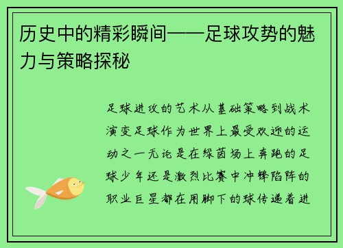 历史中的精彩瞬间——足球攻势的魅力与策略探秘